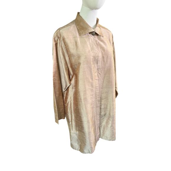 Emmelle NYC Silk Shantung Long Jacket Topper Beige Metallic Sheen Size 1 - Picture 6 of 10